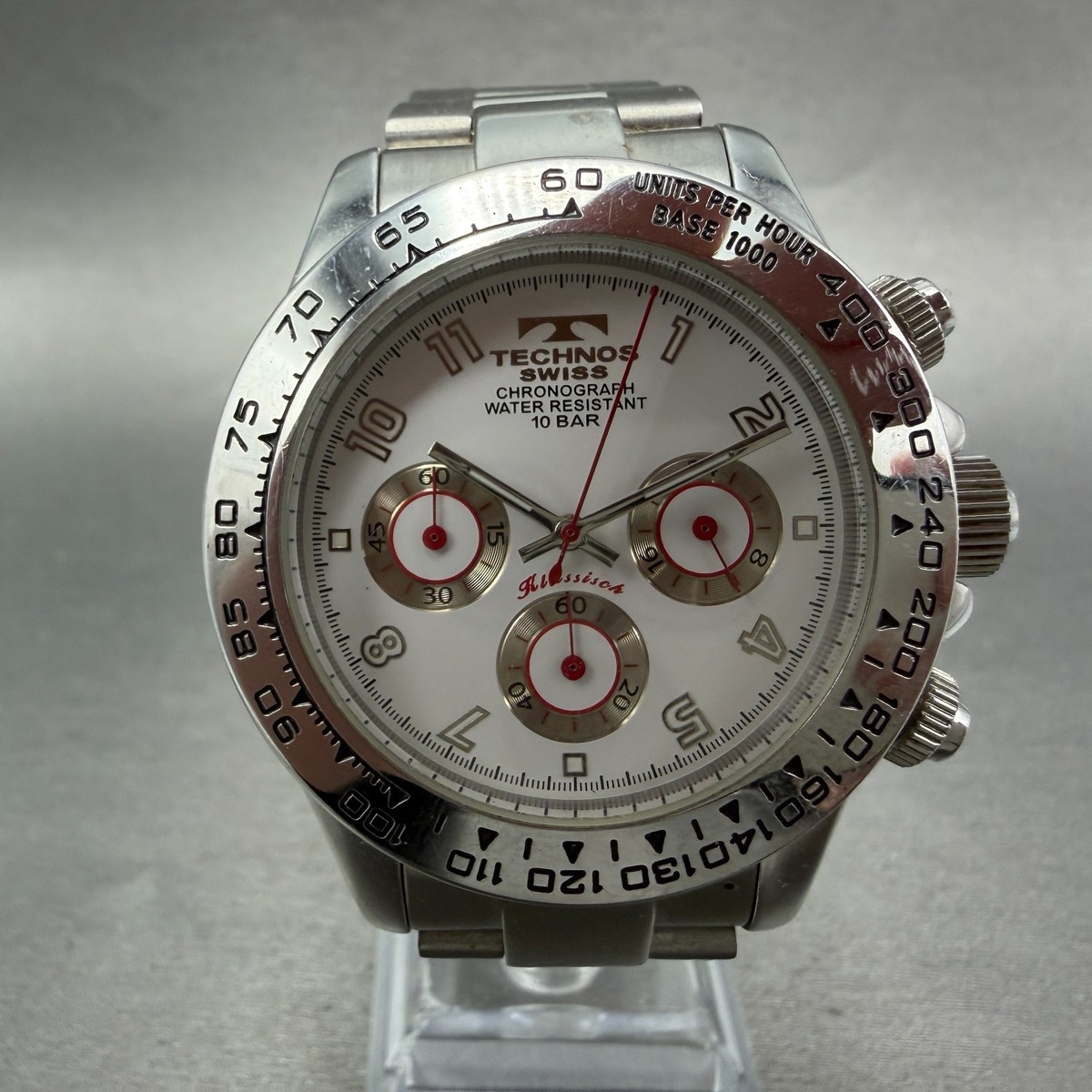 Technos Chronograph Watch Men 41mm White Dial Silver Tone Round