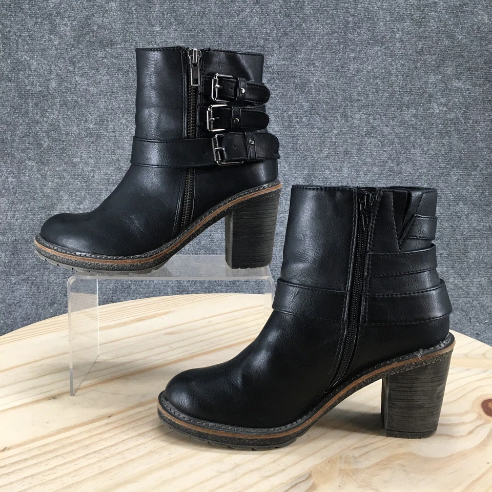 Botas de Montaña Blancas para Mujer 6.5 M Jojo Botín Negro Imitación Cuero Tobillo Bloque Foto 2 de 4