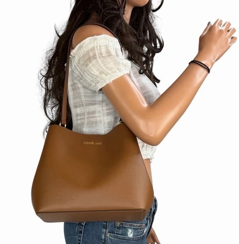 Michael Kors Pratt Medium Bucket Tote Shoulder Leather Bag Luggage