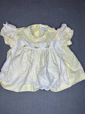 Vintage Nanette Baby Originals Yellow Lace Eyelet Embroidered Dress 0-6 Months