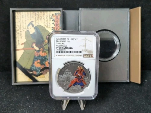 2016 Niue S$2 Warriors Of History "Samurai" Colorized NGC PR 70 Antiqued 5930