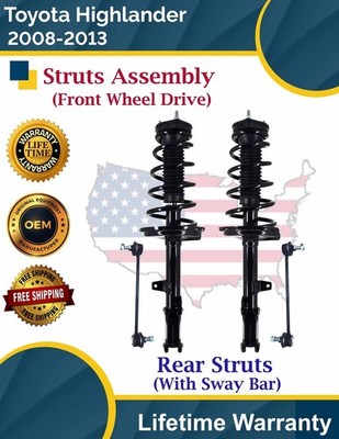 Rear Struts W/Sway Bar For 2008-2013 Toyota Highlander 2.7L 3.5L 2WD Lifetime Wa