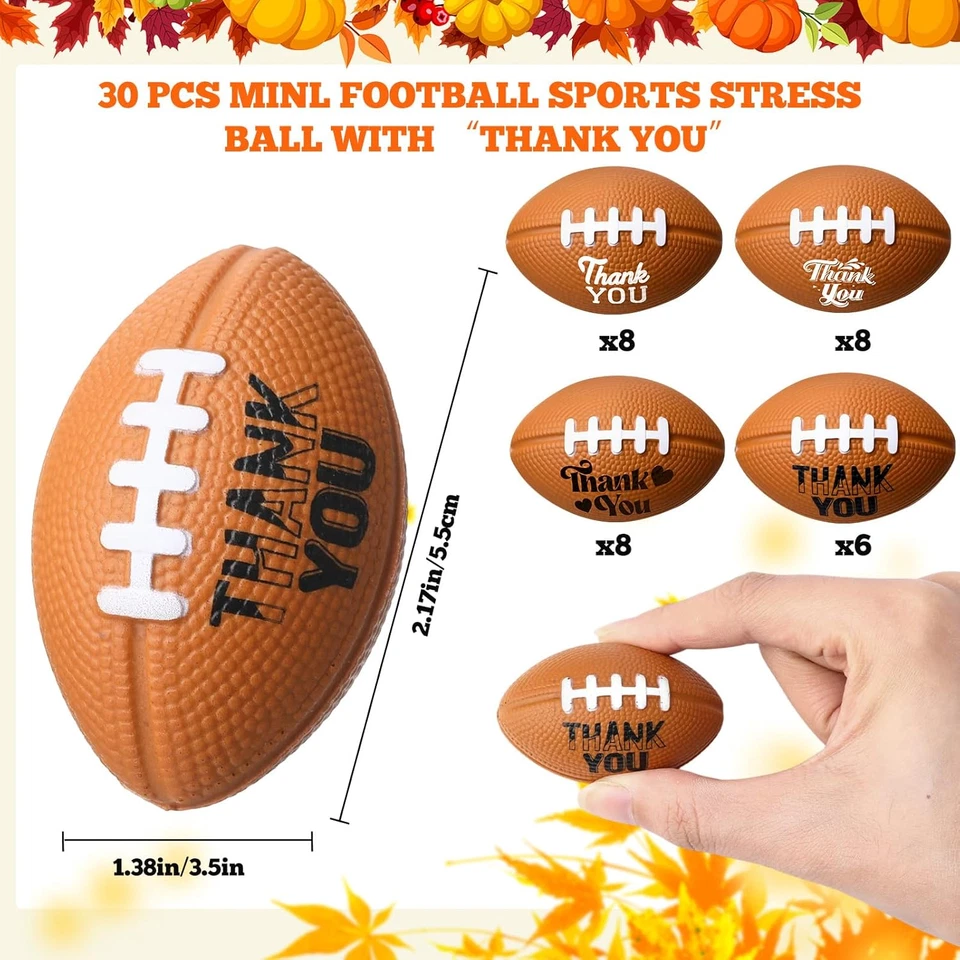 "Paquete de 30 mini pelotas de fútbol americano Stress de 2,17"" conjunto de espuma para fiestas de acción de gracias para niños" Foto 2 de 4