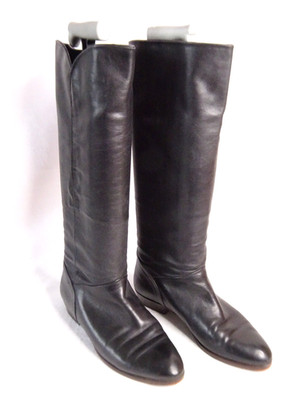 Knoll Leder Stiefel Gr.38 Made in Italy flacher Absatz, H 43cm, schwarz.