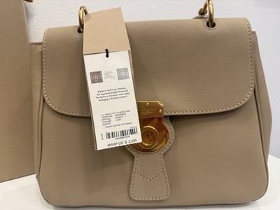 Burberry Beige Medium Satchel Top Handle Turn Lock Gold Hardware Dust Bag
