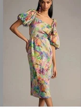 Anthropologie Plenty by Tracy Reece One-Shoulder Puff-Sleeve Midi Dress. Size S