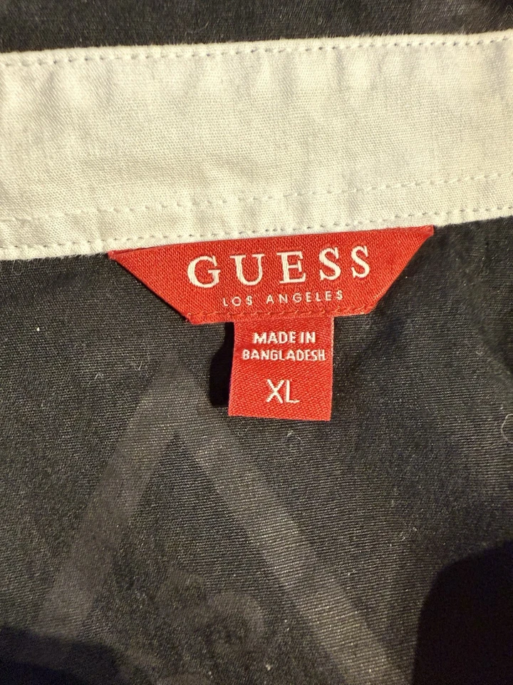Camisa Guess Negra con Botones Manga Corta Vestido Top Logo Cuello Jóvenes Niños XL Foto 3 de 4