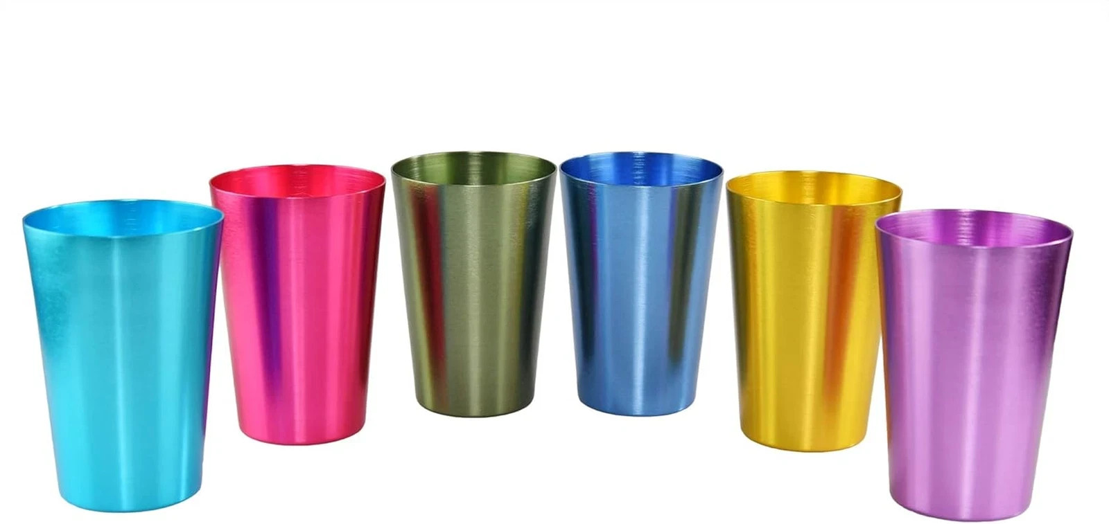 Set of 6 Colorful Aluminum Drinking Cups Colored Metal Tumblers Shatterproof Dri