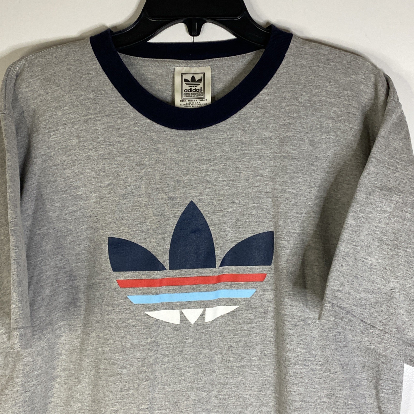 Vtg 90s Y2K Adidas T Shirt Made In USA 3 Stripes Mens Large Heathered Grey L thumbnail 2
