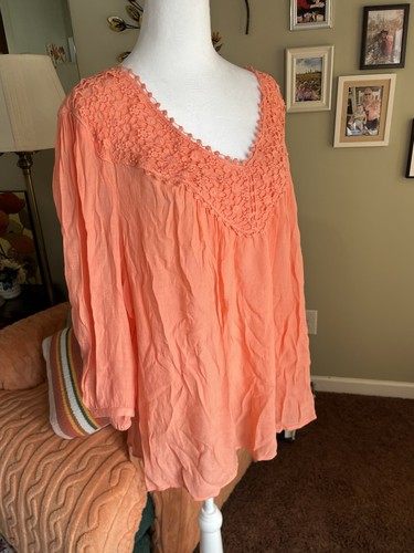 Avenue Damen Gr. 18/20 Top Croched V-Ausschnitt Melone Orange 3/4 Arm Top Neu mit Etikett - Bild 7 von 15
