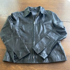 BANANA REPUBLIC Women 100 Leather Jacket Black Size SMALL Classic RARE