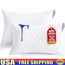 Waterproof Pillow Protectors Zippered Bed Bug Dust Mite Proof Machine Washable