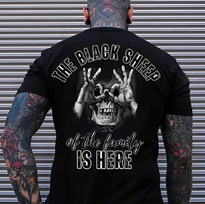 THE BLACK SHEEP OF THE FAMILY IS HERE Skull With OK Print Men's T-Shirt Gift For