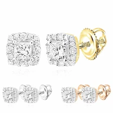 0.50CTW Natural Diamond 14K Yellow Gold White Rose Square Halo Stud Earrings 6mm