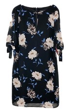 Truth & Fable Women’s Black Floral Chiffon Half Sleeve Choker Neck Sheath Dress