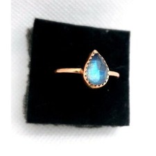 Labradorite crystal ring copper metalwork Genuine Natural pear shaped Labradorit