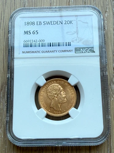 Sweden 1898 EB Gold 20 Kronor NGC MS65 Oscar II