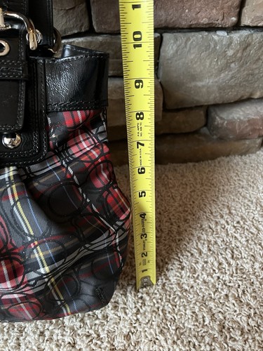 COACH F15467 Signature Glitter Red Black Tartan Plaid Shoulder Bag Dust Bag - Picture 13 of 14