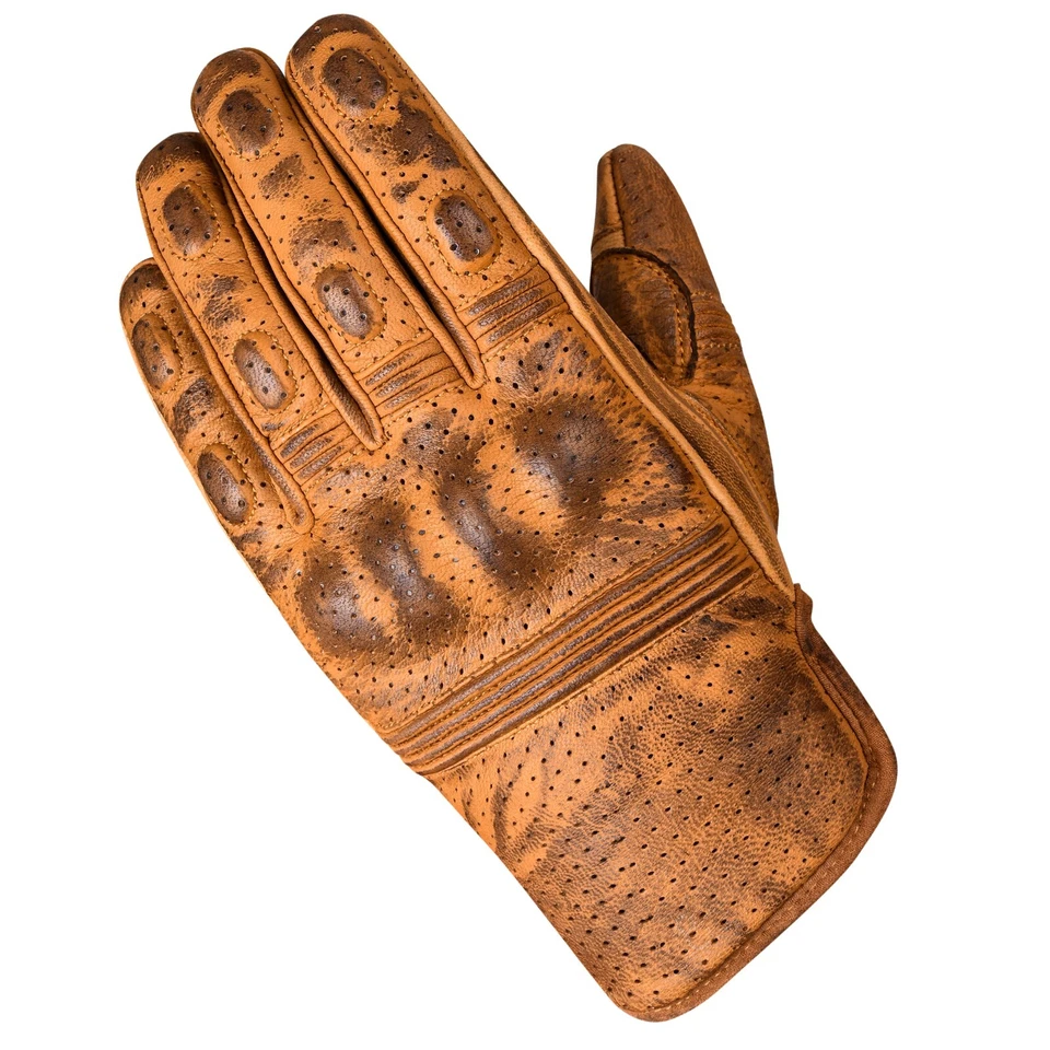 Guantes de moto cuero marrón perforada - Imagen 2 de 4