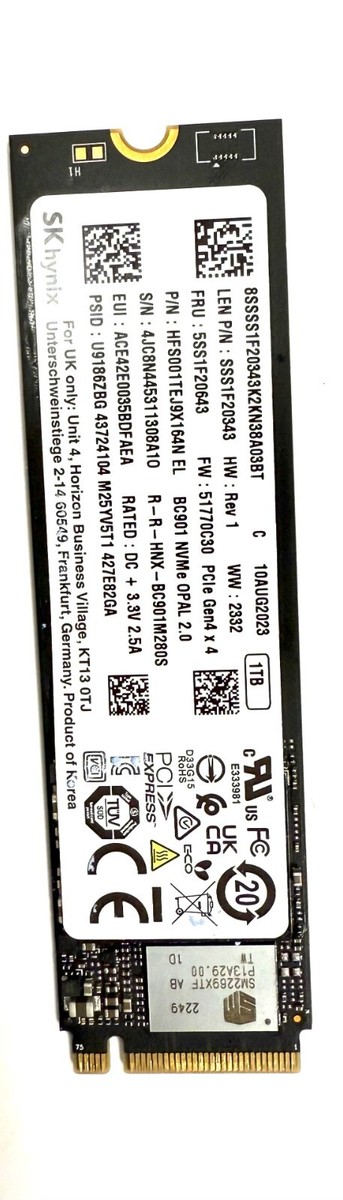 内蔵型SSD SK hynix 1TB SSD PCIe Gen4 M.2 2280 NVMe HFS001TEJ9X164N EL BC901 SK Hynix 1TB M.2 NVMe PCIe Gen4 x4