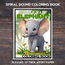 Elephant - Jungle Baby - Spiral Bound Coloring Book On Thick Artist Paper
