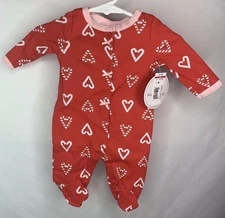 Koala Kids Baby Newborn Red Candy Cane Hearts Footed Romper Outfit NEW