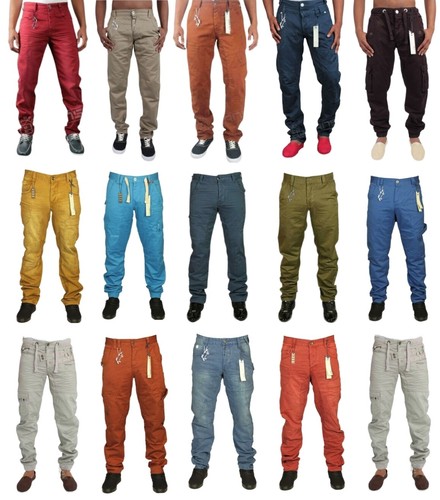 ETO Da Uomo Pantaloni Chino Regular Fit cotone jeans pantaloni con risvolto  al Dritto Taglie | eBay