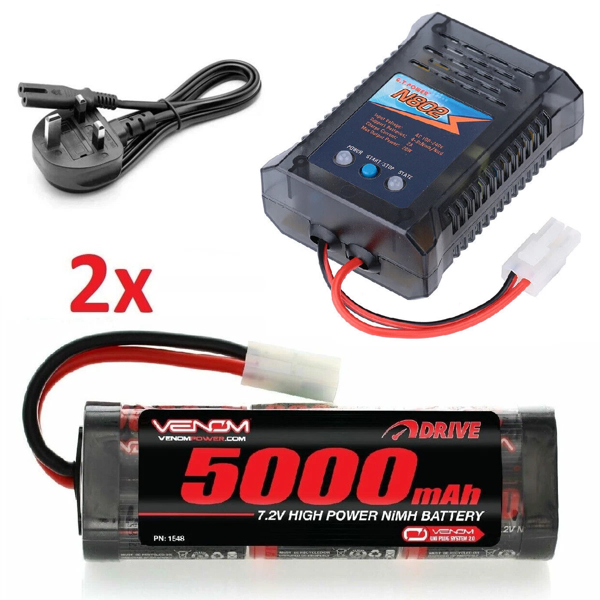 RC Car Batteries 2x 5000mah 7.2v NiMH Battery & 2A Fast Charger - RC Car  Tamiya