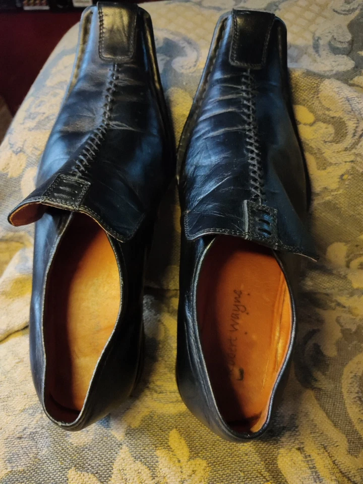 Zapatos de vestir Robert Wayne para hombre, punta cuadrada cuero PU negro, talla 12 (se siente 11) Foto 2 de 4