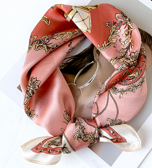 100% Silk 20-Inch Square Scarf for Women - Pink Red Yellow Neck Wrap