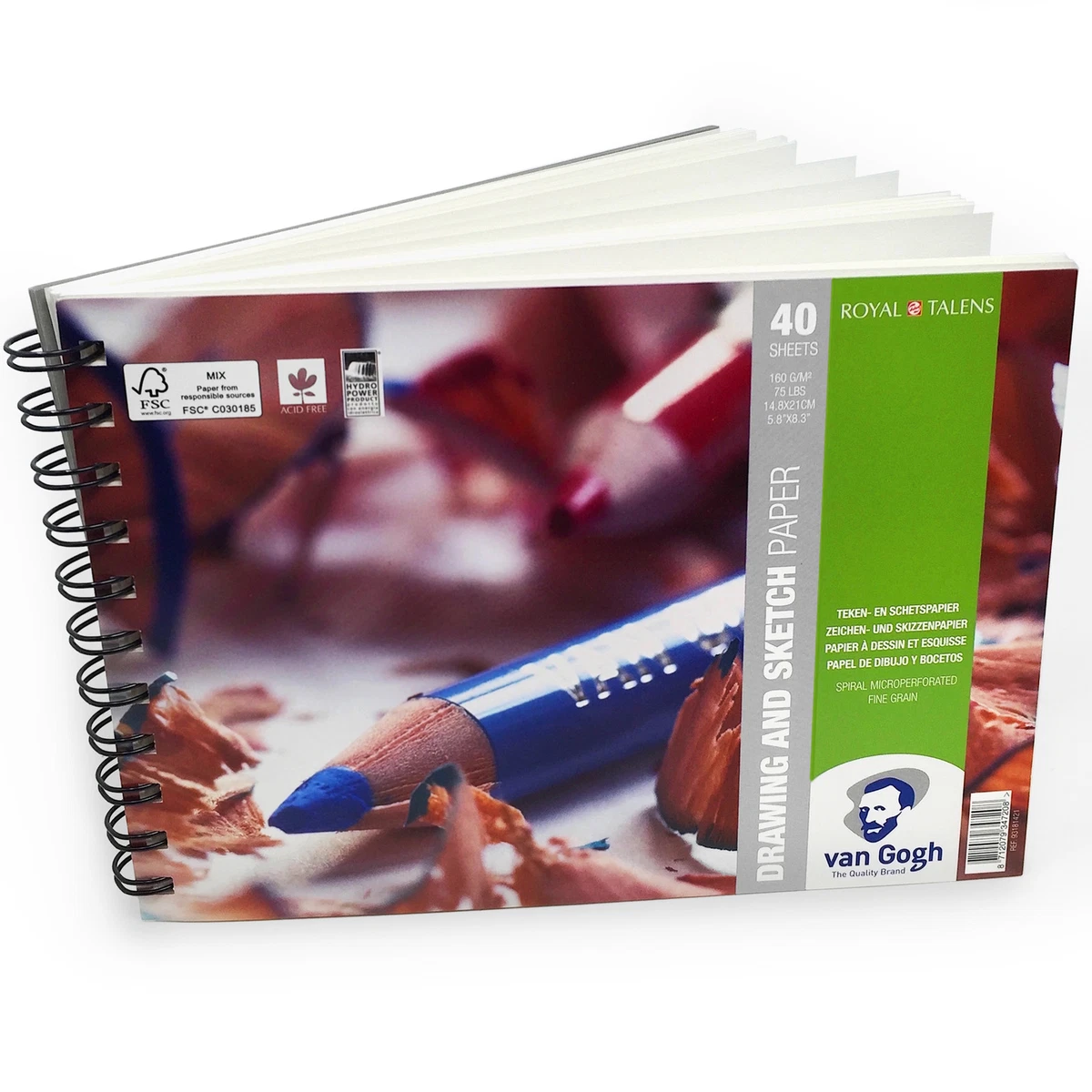 Artgecko Mixed Media - Blocco da disegno, formato A5, orizzontale, 80 pagine (40 fogli), 150 g/m², carta bianca
