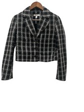 Nine West Women’s Tweed Cropped Blazer Jacket Black White Plaid Size S
