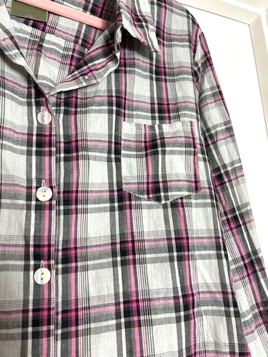 NUEVO CON ETIQUETAS Tulip Brand Boyfriend Camisa Top Negra Algodón A Cuadros Abotonada Para Mujer Talla S $74 - Imagen 3 de 5