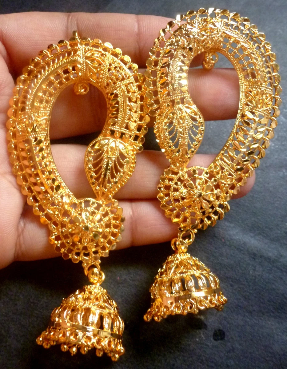 22K Gold Plated Indian Full Ear Earrings With Jhumka Gorgeous
