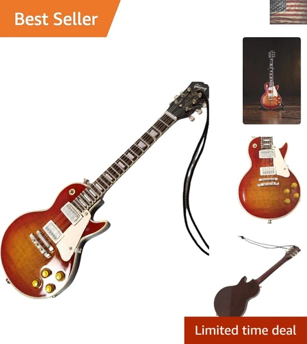 Elegant Cherry Sunburst Handcrafted Mini Guitar with Stand - Non-Playable Decor