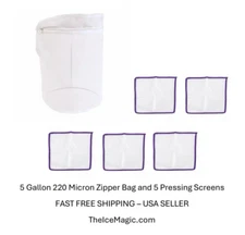 5 Gallon 220 Micron Pollen Zipper Bag and 5 Pressing Screens - USA SELLER