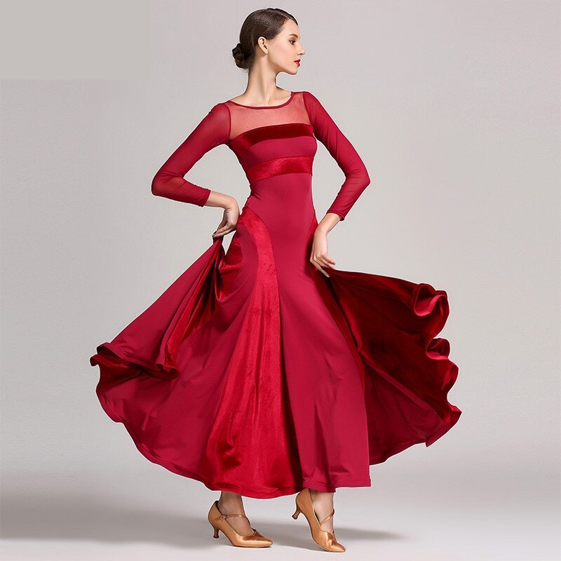 Red Standard Ballroom Dress Women Waltz Dress Fringe Dance Wear