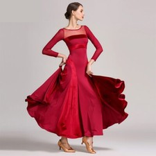 Red Standard Ballroom Dress Women Waltz Dress Fringe Dance Wear Flamenco Dress