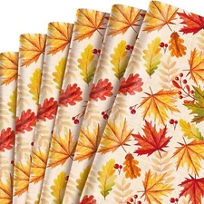 Thanksgiving Wrapping Paper Sheet 6 Sheets Maple Leaves Wrapping Paper Flat W...