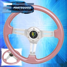 Universal 6 Bolt 350mm Pink Deep Dish Heavy Duty Steering Wheel Wakaba Horn