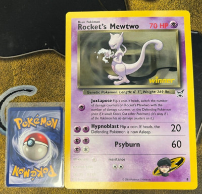 Pokemon Rocket's Mewtwo Oversized JUMBO Winner Promo Card Moderate Play