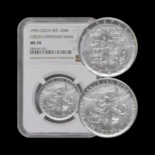 CZECH REPUBLIC. 1996, 200 Korun, Silver - NGC MS70 - Top Pop 🥇 Christmas Mass