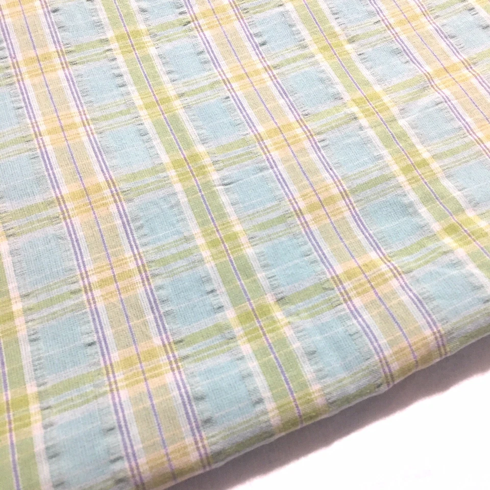 Винтажный сине-зеленый фиолетовый хлопковый домотканый Seersucker в полоску 2 ярда x 44 дюйма - Изображение 2 из 4