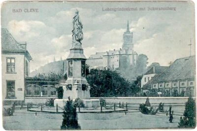 AK Bad Cleve, Kleve - Lohengrindenkmal mit Schwanenburg - ca. 1910  - Bild 1 von 2