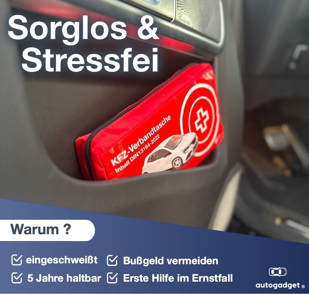 autogadget® 1x Auto Verbandskasten - Neue Norm 2024 DIN 13164 - STVO & 2x  Maske