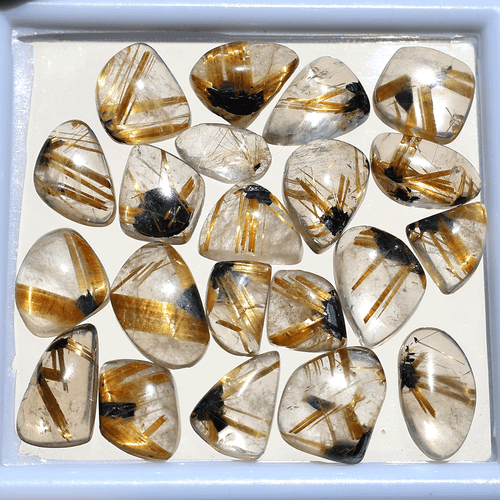 Lote de 21 piedras preciosas cabujón de cuarzo rutilo dorado estrella hematita natural 9-14,5 mm - Imagen 10 de 11