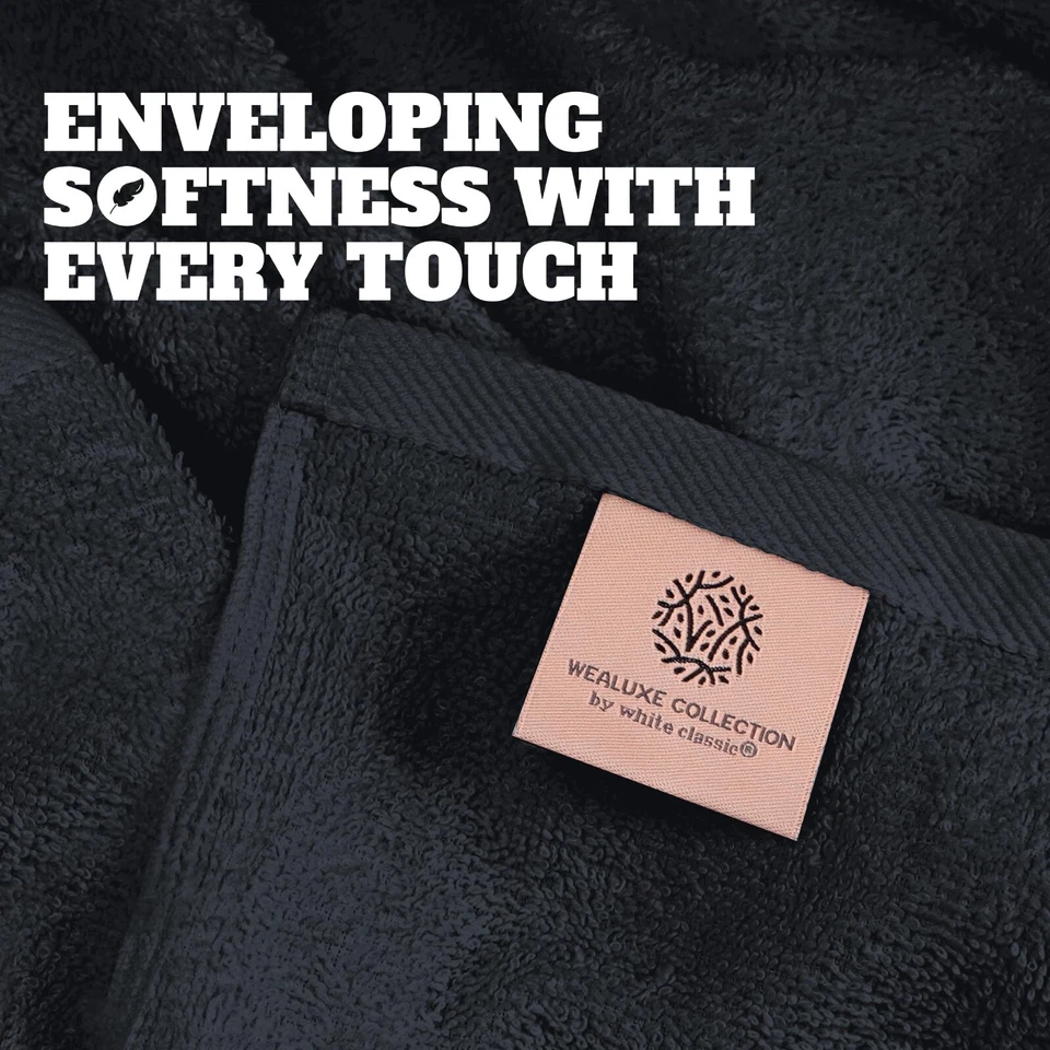 Toalhas de banho 27x54 algodão preto super absorvente banheiro, spa, hotel, academia 4/pk - Imagem 2 de 4