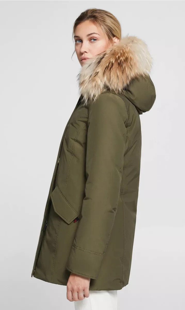 Vtg Woolrich Green Parka Coat Fur Hood Plaid Wool Line Heavy Jacket Women M $800