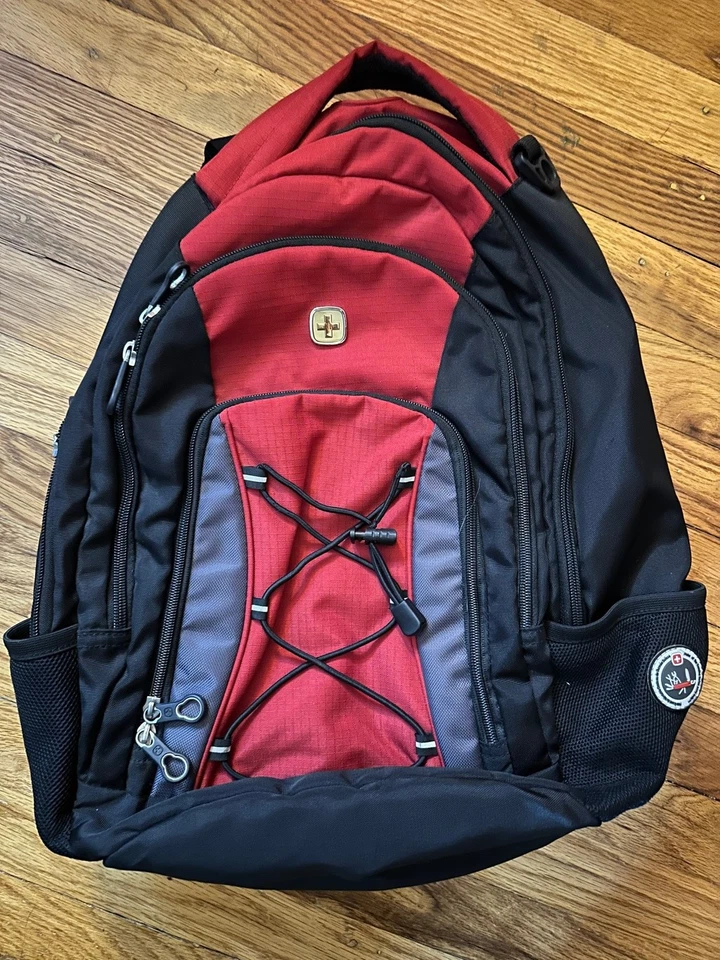 Mochila elástica SwissGear para computadora portátil negra roja bolsa de viaje escolar senderismo duradera Foto 4 de 4