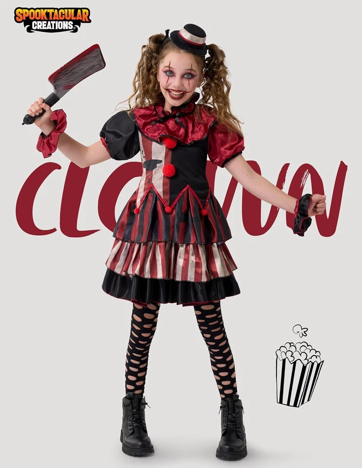 Disfraz de payaso aterrador para niñas, disfraz de Halloween para niños, vestido de payaso retorcido para niñas Foto 2 de 4